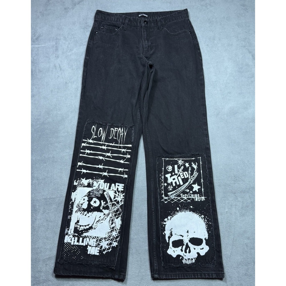 Hot Topic Jeans Mens 30x32 Black Punk Patchwork Straight Grunge Goth Y2K Skater